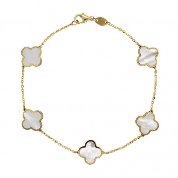 14K YELLOW GOLD LARGE MOTHER OF PEARL CLOVER BRACELET