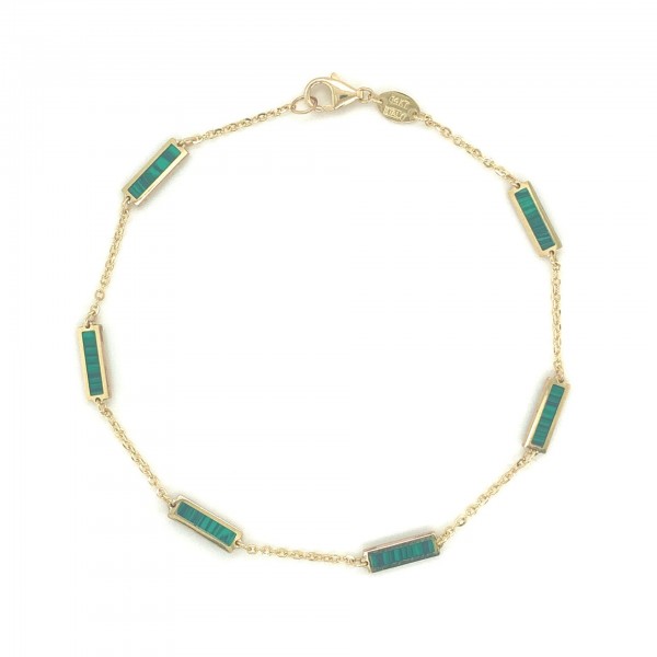 14K YELLOW GOLD MALACHITE BAR STATION BRACELET