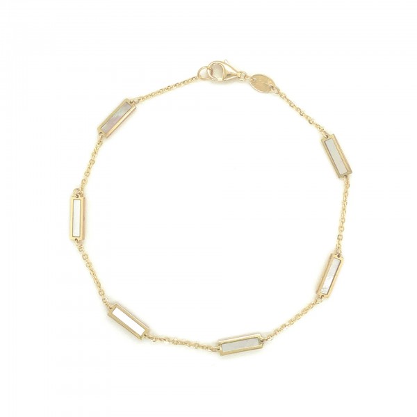 14K YELLOW GOLD MOTHER OF PEARL STATION BRACELET