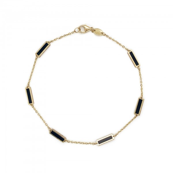 14K YELLOW GOLD ONYX BAR STATION NECKLACE