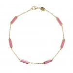 14K YELLOW GOLD PINK AGATE BAR STATION BRACELET
