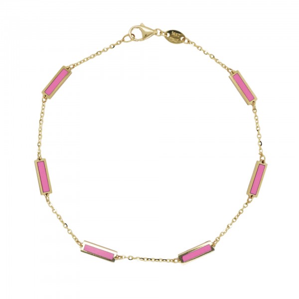 14K YELLOW GOLD PINK AGATE BAR STATION BRACELET