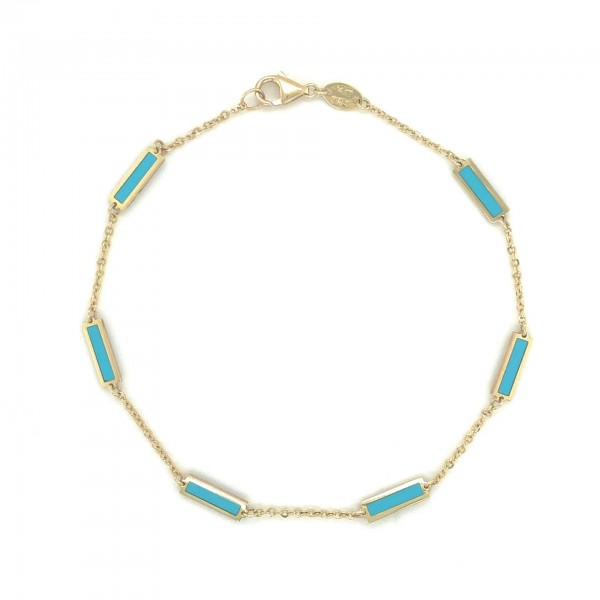 14K YELLOW GOLD TURQUOISE BAR STATION BRACELET