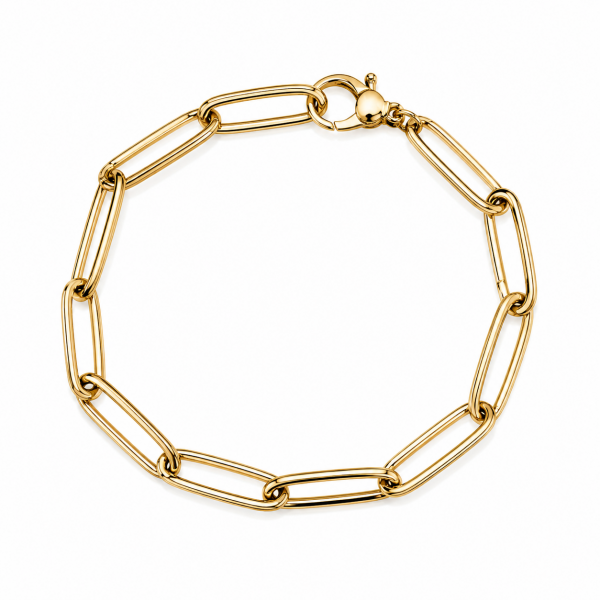 14K YELLOW GOLD POLISHED OVAL PAPERCLIP BRACELET