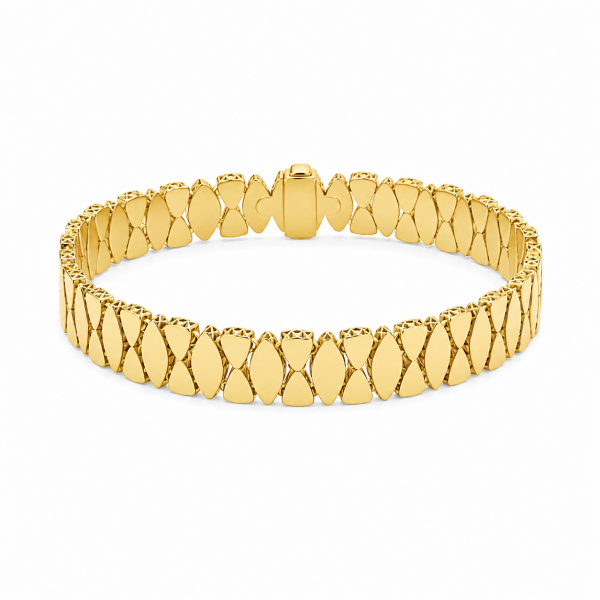 14K YELLOW GOLD SOLID MULTI ELEMENTS LINK BRACELET