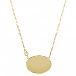 14K Yellow Gold Oval Disc Necklace With Diamond Accent Chain