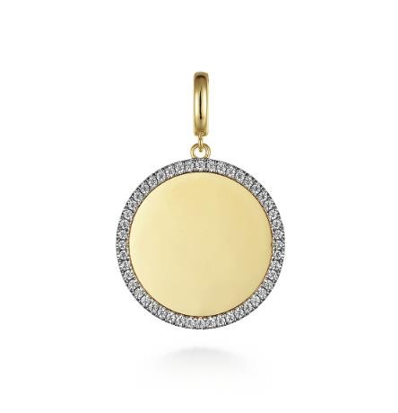 14K Yellow Gold  Diamond Round Engravable Medallion