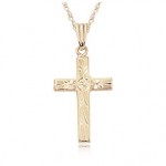 14K YELLOW GOLD SMALL FANCY ENGRAVED CROSS