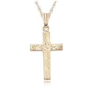 14K YELLOW GOLD SMALL FANCY ENGRAVED CROSS