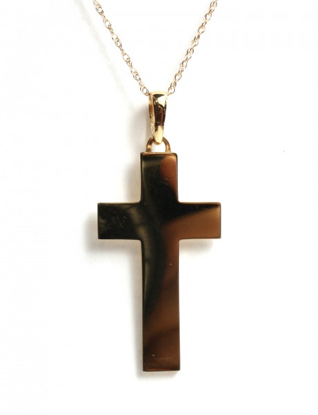 14K YELLOW GOLD SOLID CROSS NECKLACE