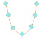 14K YELLOW GOLD TURQUOISE  CLOVER STATION NECKLACE