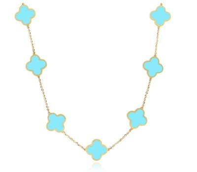 14K YELLOW GOLD TURQUOISE  CLOVER STATION NECKLACE