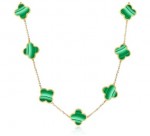 14K YELLOW GOLD MALACHITE CLOVER STATION NECKLACE