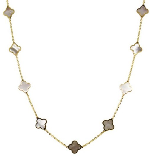 14K YELLOW GOLD MOTHER OF PEARL CLOVER NECKLACE
