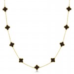 14K YELLOW GOLD ONYX CLOVER NECKLACE