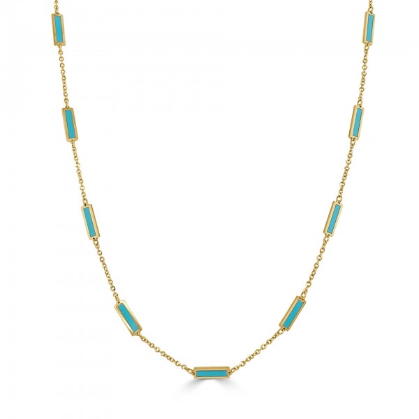 14K YELLOW GOLD LAPIS BAR STATION NECKLACE