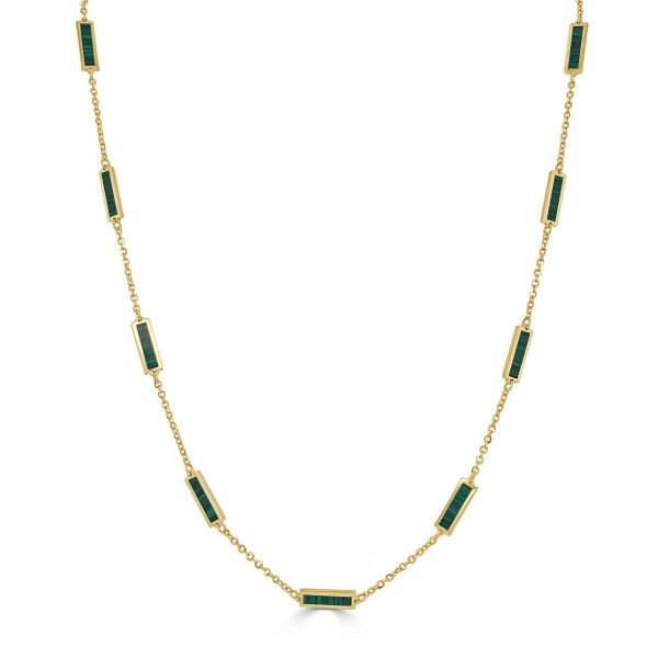 14K YELLOW GOLD MALACHITE STATION BAR NECKLACE