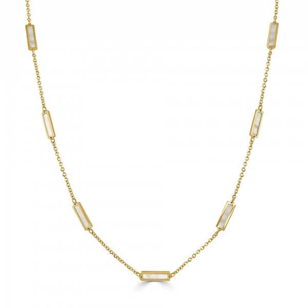 14K YELLOW GOLD MOTHER OF PEARL STATION BAR NECKLACE