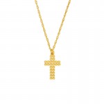 14K YELLOW GOLD BEADED CROSS NECKLACE ON AN ADJUSTABLE CHAIN