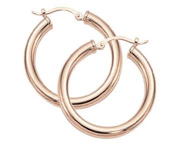 14K Rose Gold Hoop Earrings 3X25Mm