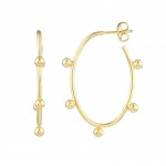 14K YELLOW GOLD 28MM OVAL HOOP EARRINGS WITH 3MM BEADS