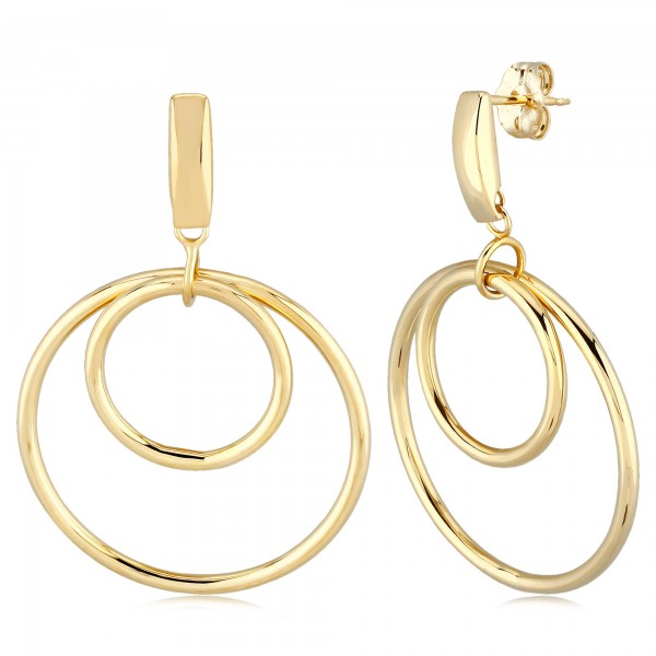 14K YELLOW GOLD DOUBLE LOOP DOOR KNOCKER EARRINGS