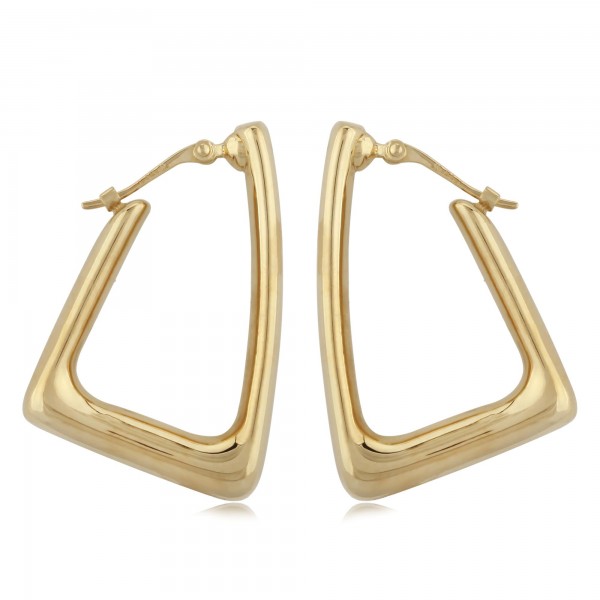 14K YELLOW GOLD SQUARE EDGE TRIANGLE HOOP EARRINGS