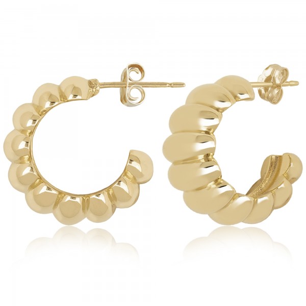 14K YELLOW GOLD SMALL WIDE RIBBED J EARRINGS