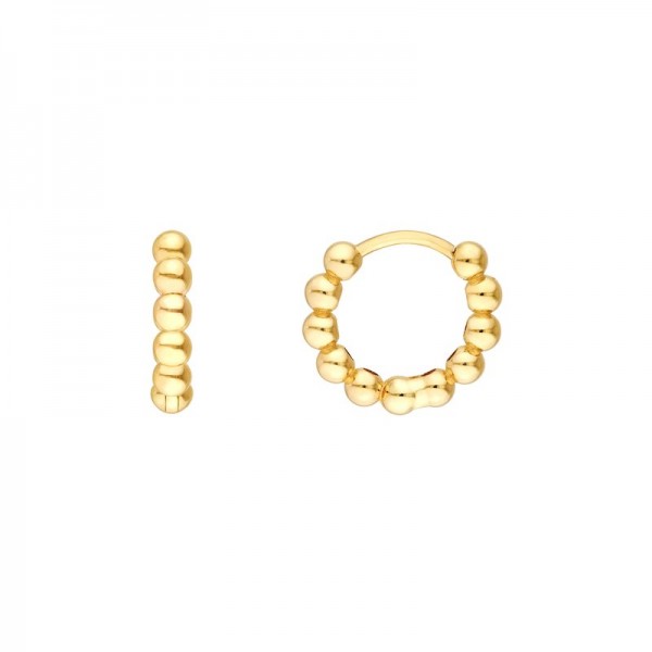 14K YELLOW GOLD SMALL BEADED ROUND HOOP EARRINGS