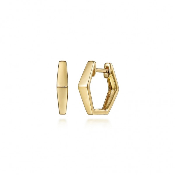 14K YELLOW GOLD GEOMETRIC HUGGIE EARRINGS