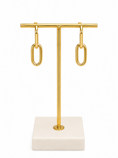 14K YELLOW GOLD POLISHED OVAL DOOR KNOCKER DROP EARRING