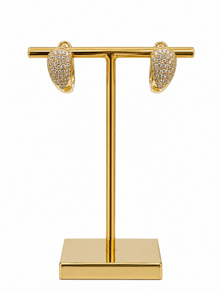 14K YELLOW GOLD DIAMOND OVAL HOOP EARRINGS