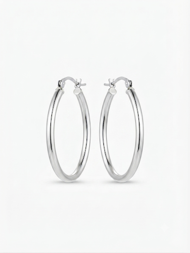 14K WHITE GOLD POLISHED 2X25MM TUBE HOOP EARRINGS