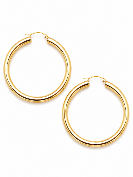14K YELLOW GOLD 5X50MM TUBE HOOP EARRINGS