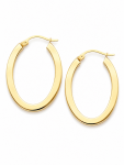 14K YELLOW GOLD 3X20X30MM SQUARE OVAL TUBE HOOP EARRINGS