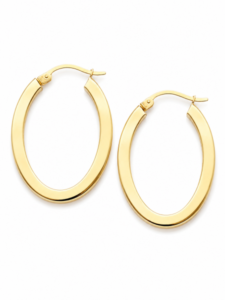 14K YELLOW GOLD 3X20X30MM SQUARE OVAL TUBE HOOP EARRINGS
