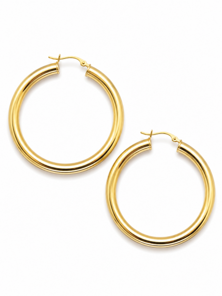 14K YELLOW GOLD 4X40MM TUBE HOOP EARRINGS
