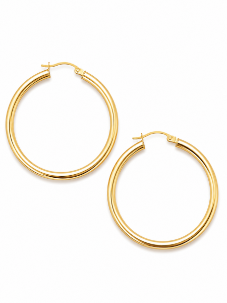 14K YELLOW GOLD 3X40MM TUBE HOOP EARRINGS