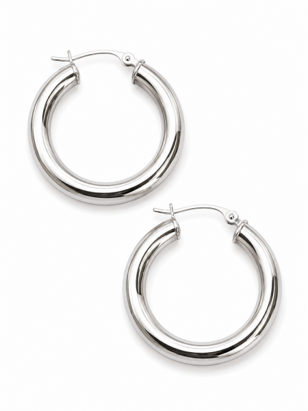 14K WHITE GOLD 4X25MM TUBE HOOP EARRINGS