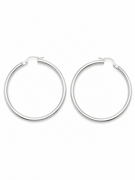 14K WHITE GOLD 3X50MM TUBE HOOP EARRINGS