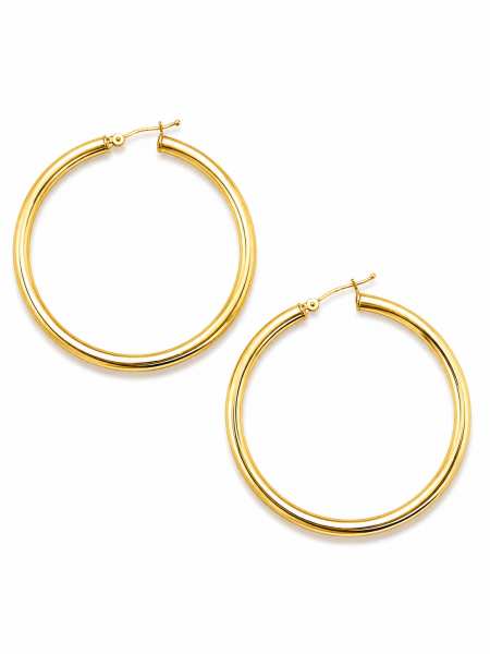 14K YELLOW GOLD 3X50MM TUBE HOOP EARRINGS
