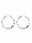 14K WHITE GOLD 3X30MM TUBE HOOP EARRINGS