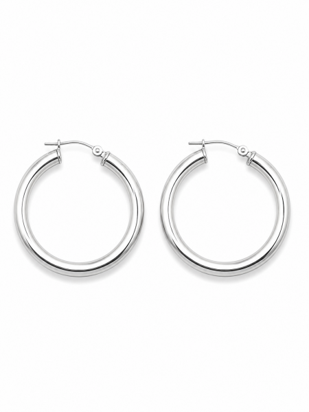 14K WHITE GOLD 3X30MM TUBE HOOP EARRINGS