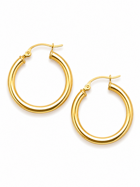 14K YELLOW GOLD 3X25MM TUBE HOOP EARRINGS