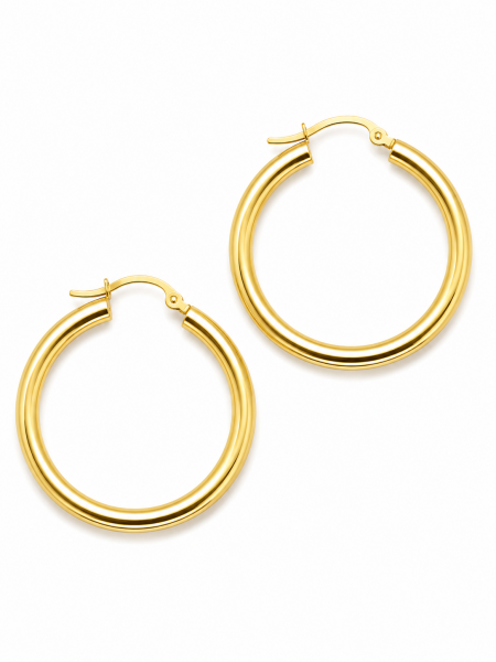14K YELLOW GOLD 3X30MM TUBE HOOP EARRINGS