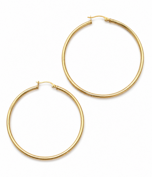14K YELLOW GOLD 2X50MM TUBE HOOP EARRINGS