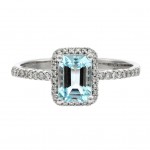 10K WHITE GOLD DIAMOND AND AQUAMARINE RING