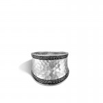 Classic Chain Saddle Ring In Hammered Silver With Gemstone