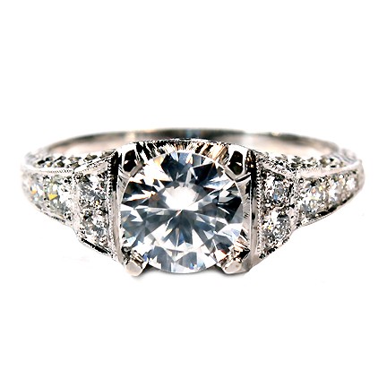 18K White Gold Filigree Engagement Ring #116-12940
