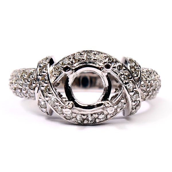 14K White Gold Diamond Pavc) Engagement Ring Mounting